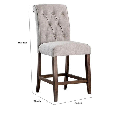 Wooden Fabric Upholstered Counter Height Chair, Cream And Brown, Pack Of Two - View 6