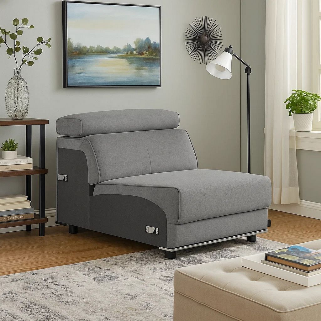 Fabric Upholstered Modular Armless Chair, Dark Gray - View 7
