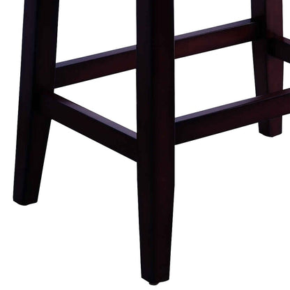 Wooden Stools with Saddle Seat and Button Tufts, Set of 2, Black and Brown - View 3