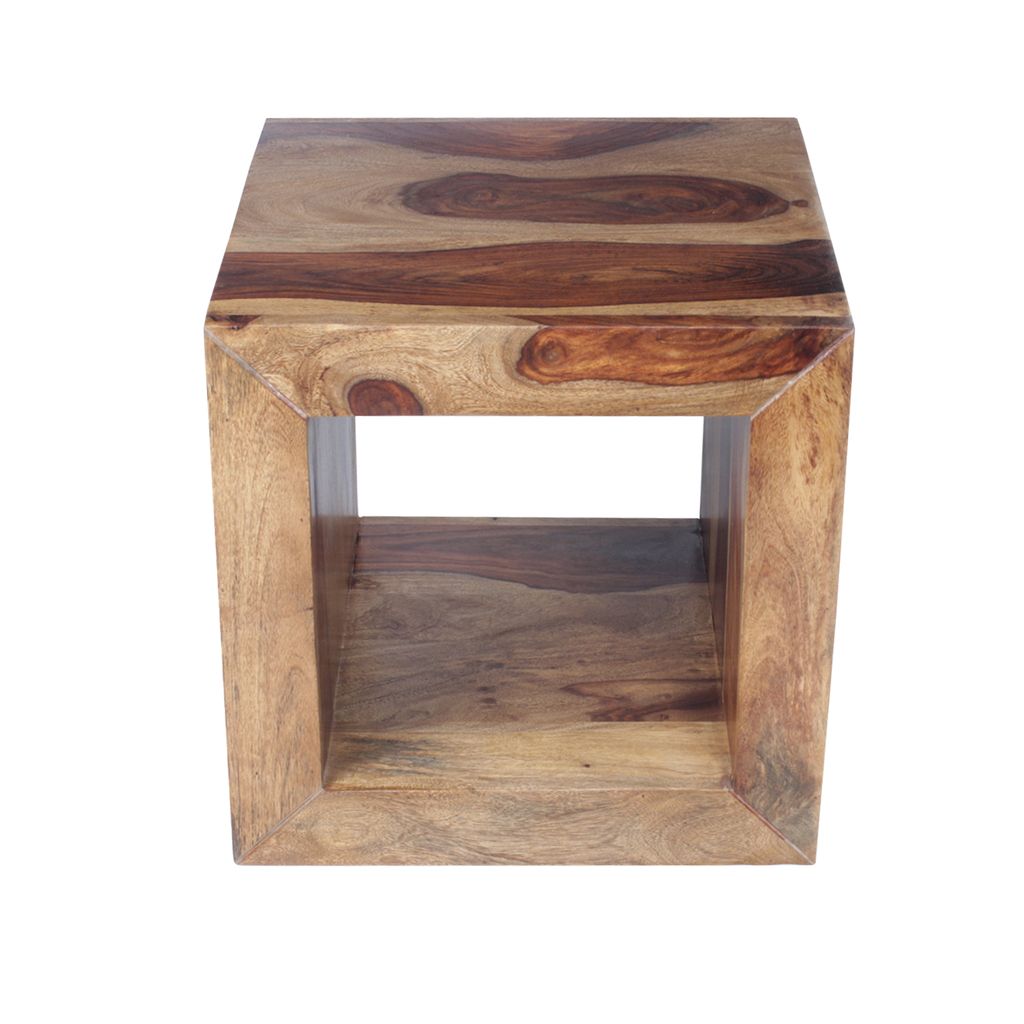 Cube Shape Rosewood Side Table With Cutout Bottom, Brown - View 3