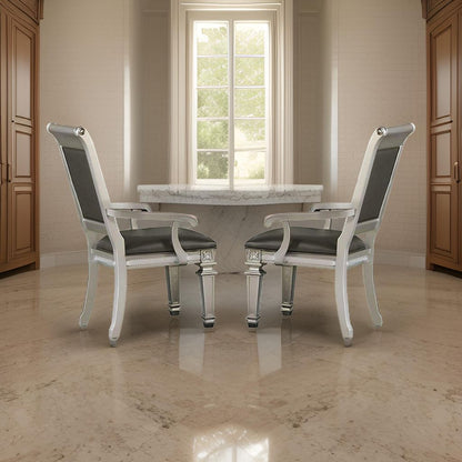 27 Inch Wood Dining Armchair, Faux Leather,Acrylic Crystals,Set of 2,Silver - View 7