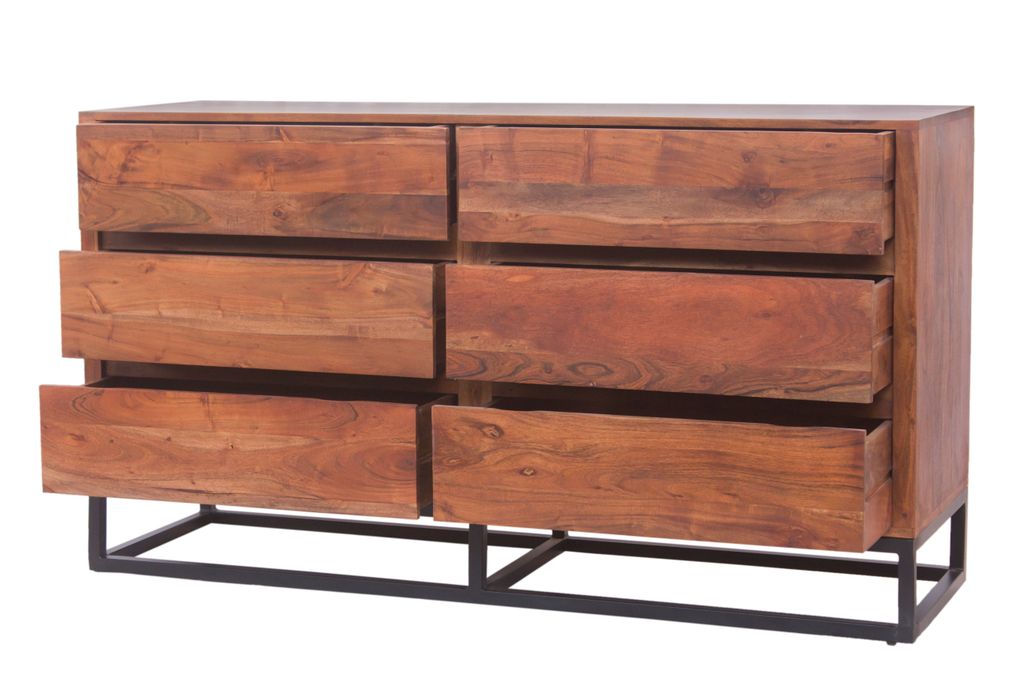 Modern Acacia Wood Dresser or Display Unit With Metal Base, Walnut Brown and Black - View 3