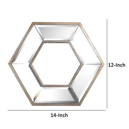 Toby 12 x 14 Inch Wall Mount Accent Mirror, Dual Hexagon Wood Frame, Brown - View 5