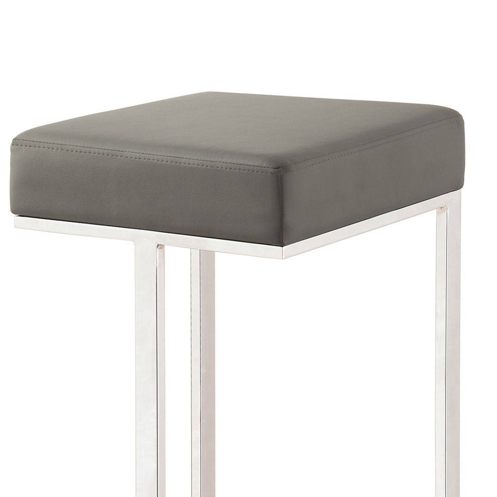 31 Inch Modern Bar Stool, Vegan Faux Leather, Backless, Chrome, Silver - View 3
