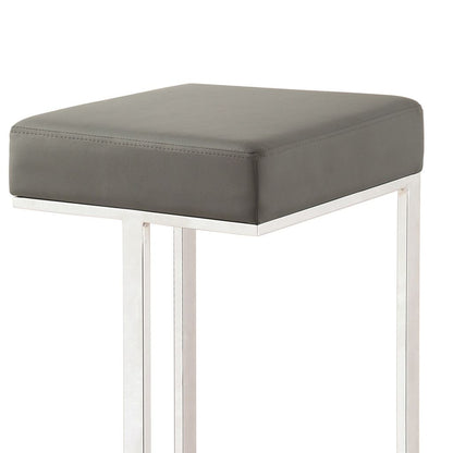 31 Inch Modern Bar Stool, Vegan Faux Leather, Backless, Chrome, Silver - View 3
