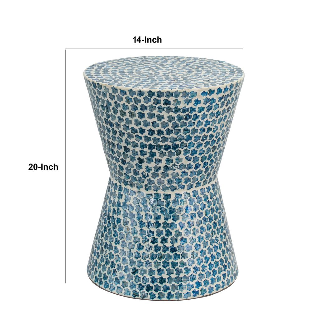 Ivy 20 Inch Luxury Accent Table Stool, Mosaic Tile Pattern, White, Blue - View 6