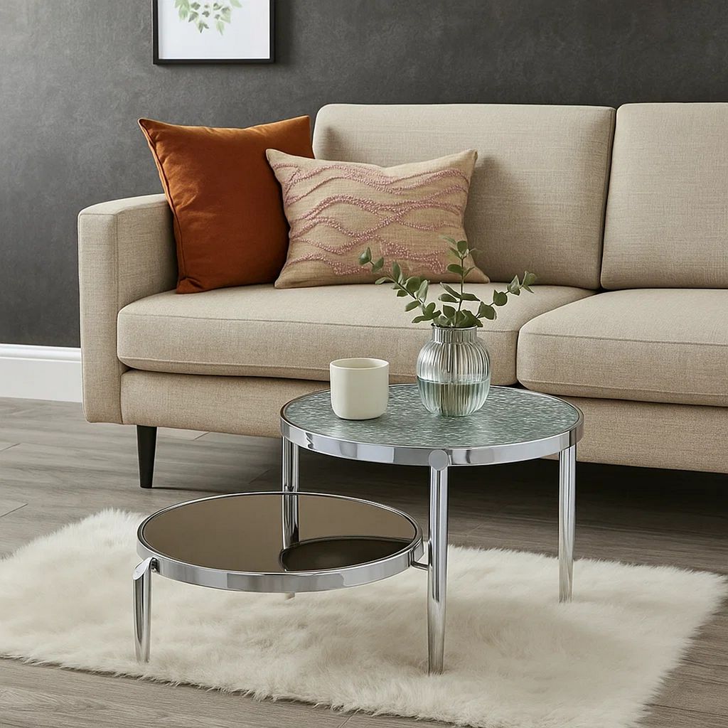 Twin Top Coffee Table with Tubular Rounded Legs, Silver - View 7