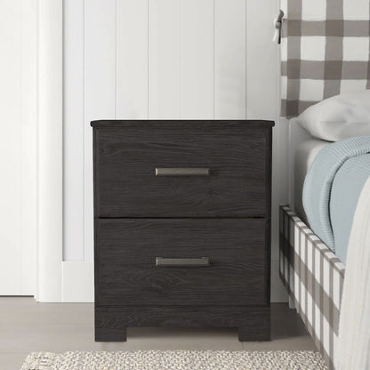 Wren 24 Inch Modern Rustic Wood Nightstand, 2 Drawers, Oak Grain, Black - View 7