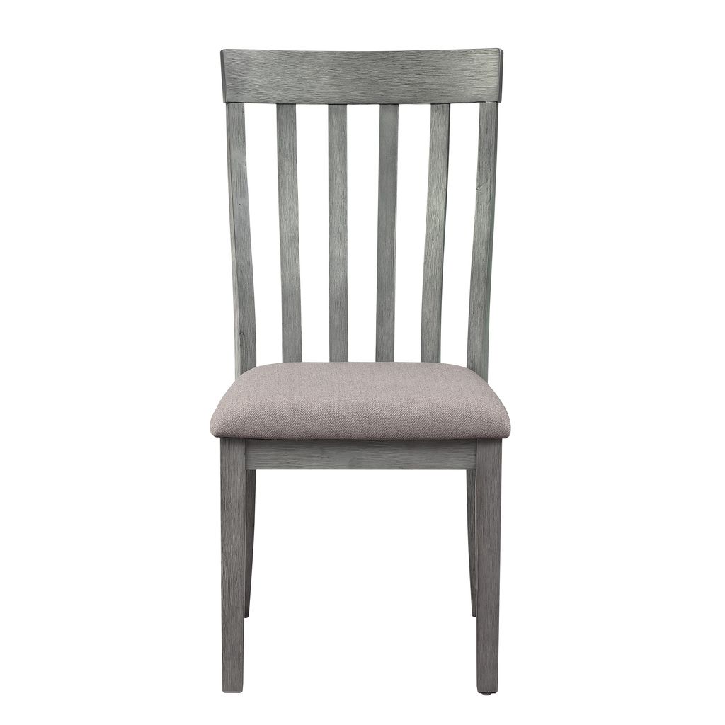 Vertical Slatted Curved Back Side Chair with Fabric Seat, Set of 2, Gray - View 2