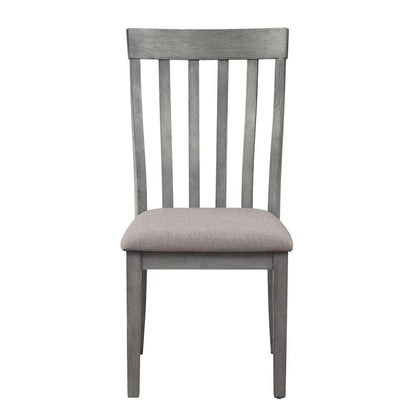 Vertical Slatted Curved Back Side Chair with Fabric Seat, Set of 2, Gray - View 2