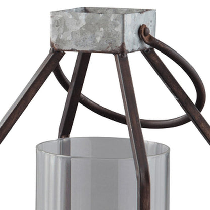 Geometric Lantern with Glass Hurricane, Set of 2, Black and Gray - View 4