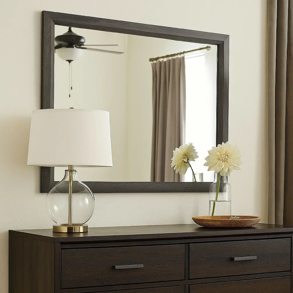 39 Inch Contemporary Wooden Frame Mirror, Gray - View 7