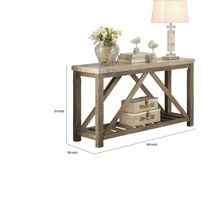 Rectangular Wooden Sofa Table With Slated Bottom Shelf, Gold Brown - View 6