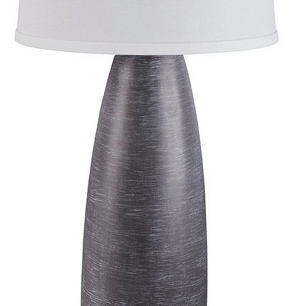 Vase Shape Resin Table Lamp with Fabric Shade, Set of 2, Gray and White - View 3