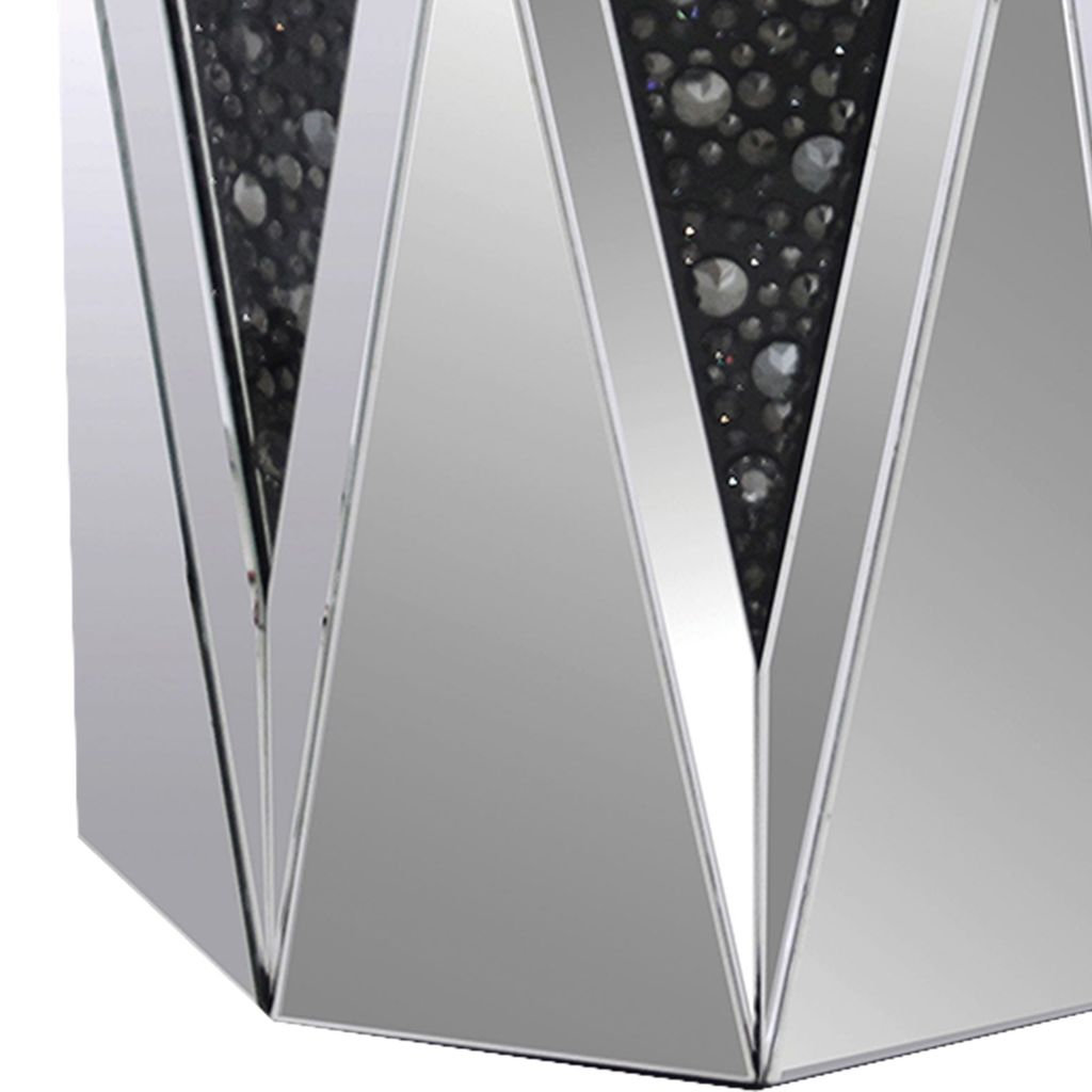End Table With Octagonal Mirrored Top, Clear And Black - View 4