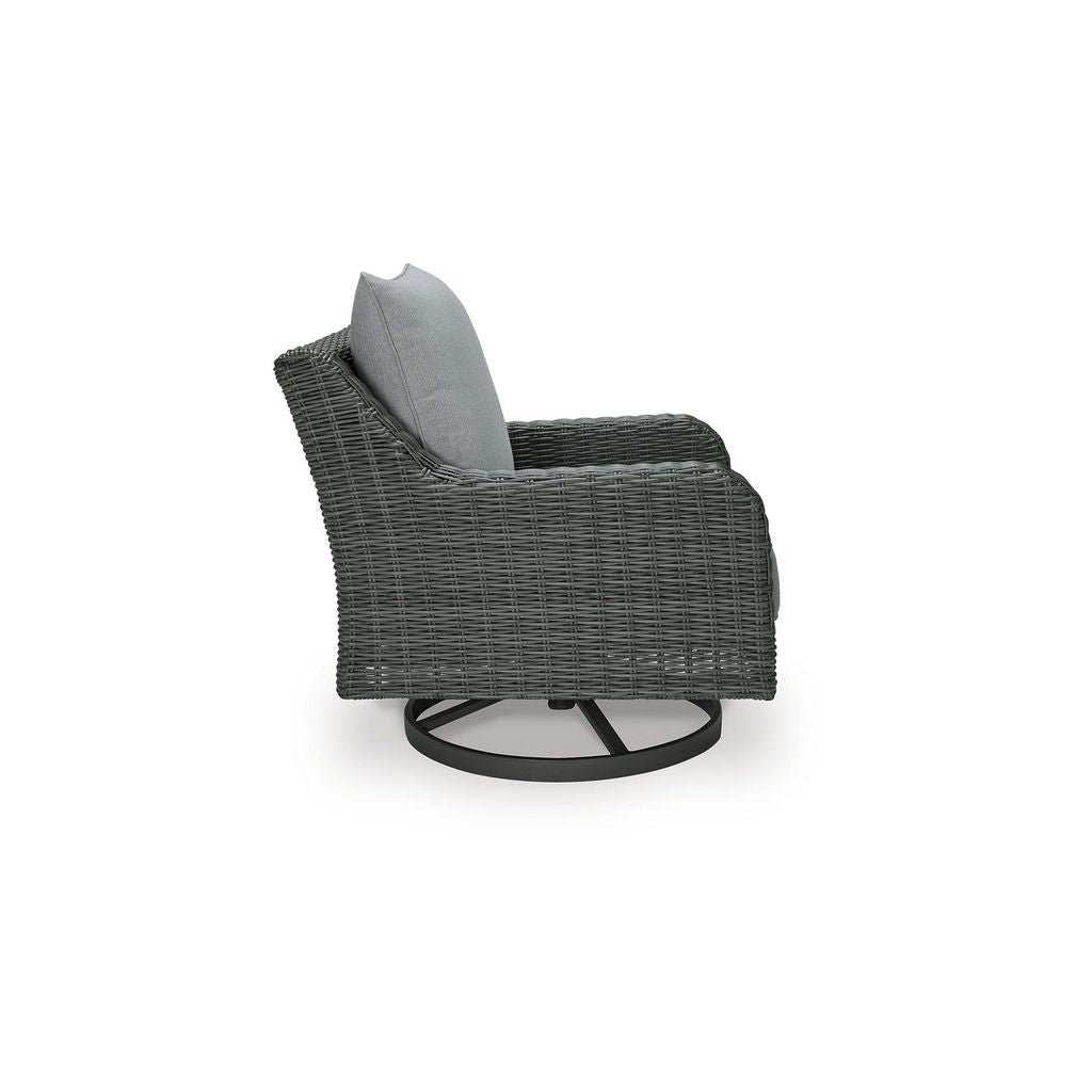 Asp 32 Inch Swivel Outdoor Lounge Chair, Aluminum Frame, Gray Upholstery - View 4