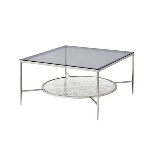Coffee Table with Textured Round Shelf, Silver