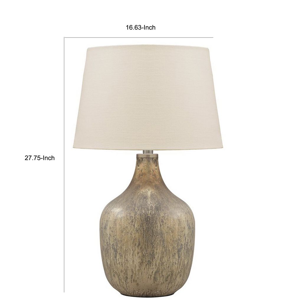 Mercury Glass Table Lamp with Drum Shade, Gold and Beige - View 6