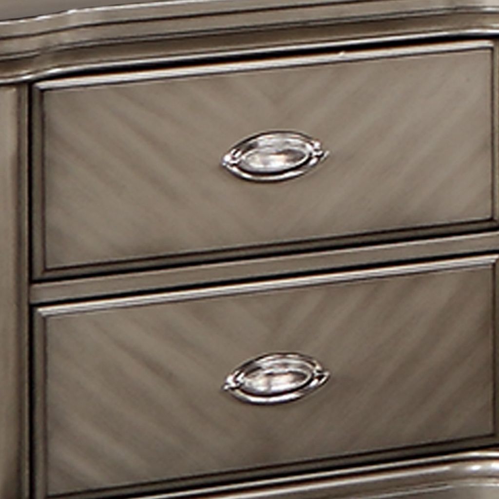 Ada 28 Inch Classic Rustic 2 Drawer Nightstand, Chevron Design, Brown - View 3