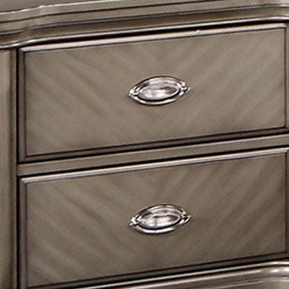 Ada 28 Inch Classic Rustic 2 Drawer Nightstand, Chevron Design, Brown - View 3