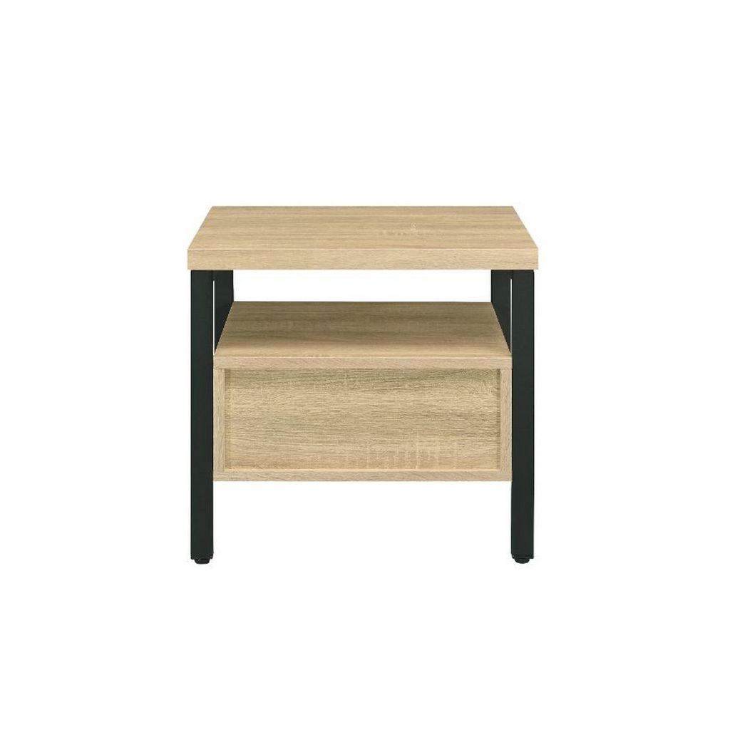 Accent Table with Metal Leg and 1 Tier Shelf,Brown and Black - View 5