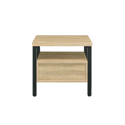Accent Table with Metal Leg and 1 Tier Shelf,Brown and Black - View 5