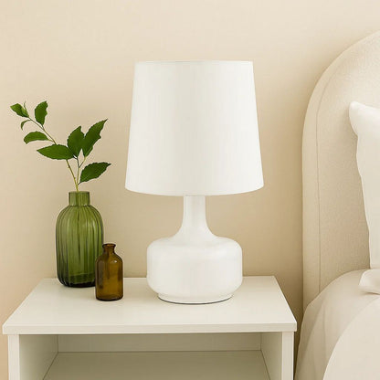 Table Lamp with Teardrop Metal Base and Fabric Shade, White - View 7
