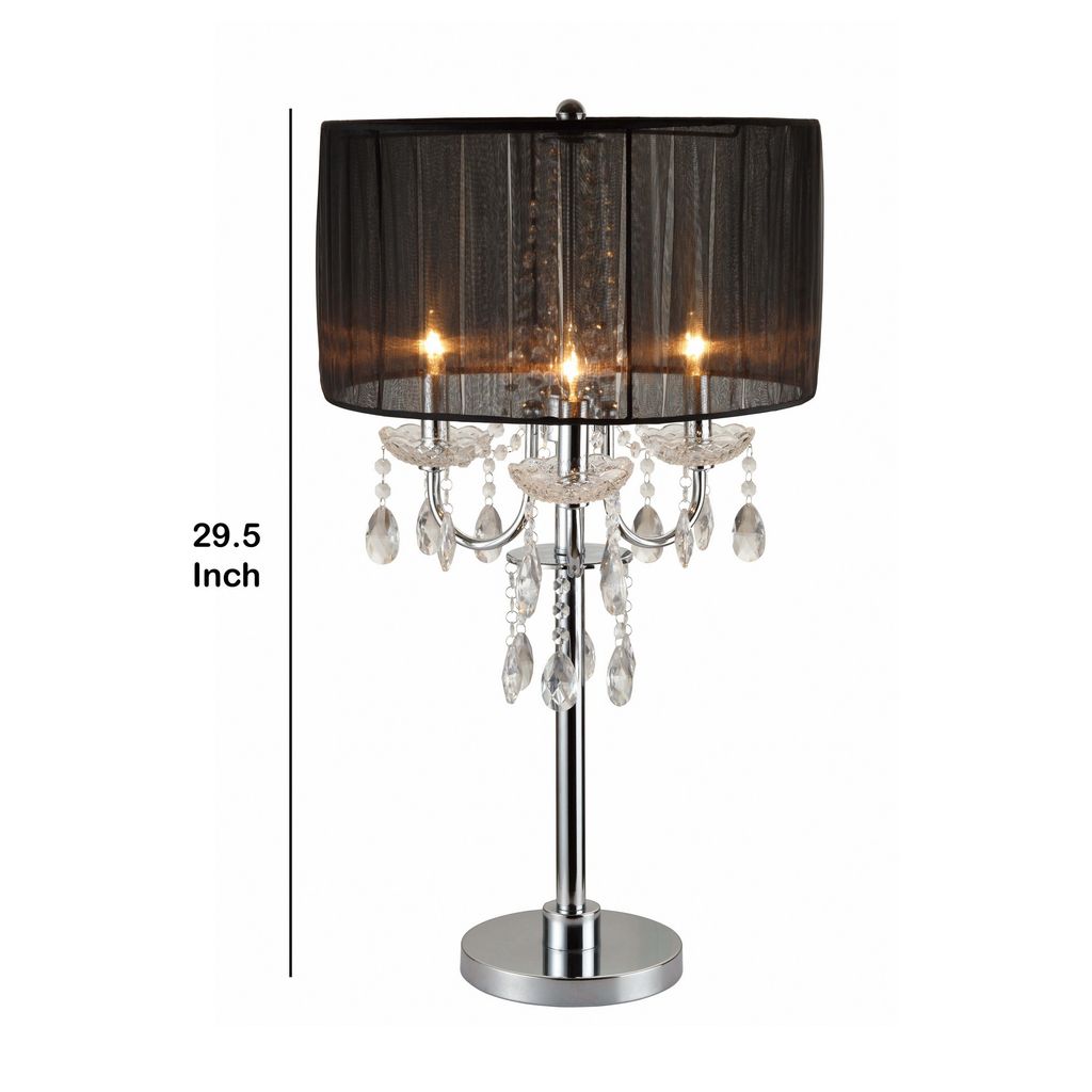 Metal Chandelier Table Lamp with Crystal Accent, Set of 2,Black and Chrome - View 5