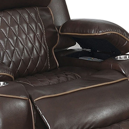 Xiu 38 Inch Power Recliner Chair, USB Port, Storage, Faux Leather, Brown - View 3