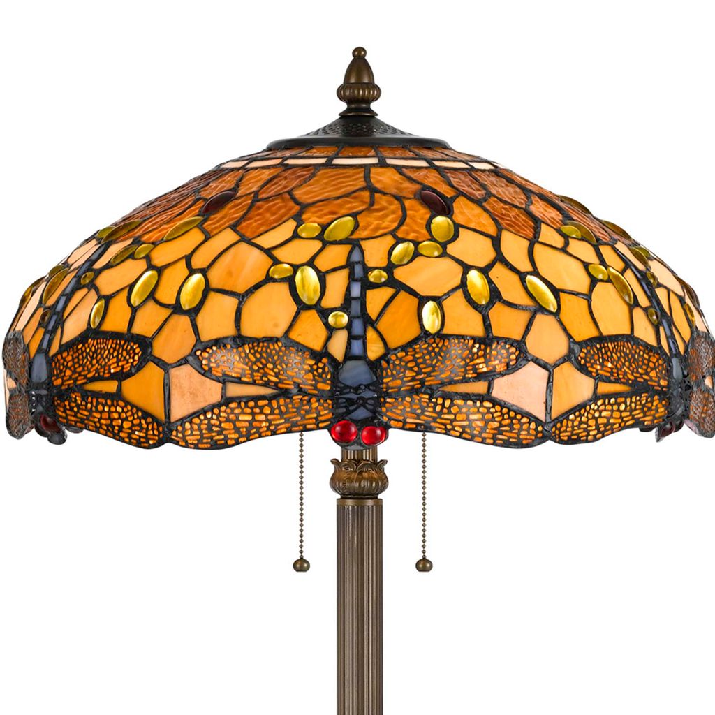 2 Bulb Tiffany Floor Lamp with Dragonfly Design Shade, Multicolor - View 4