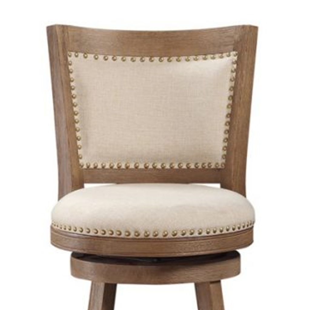 Nailhead Trim Round Barstool with Padded seat and Back, Brown and Beige - View 3