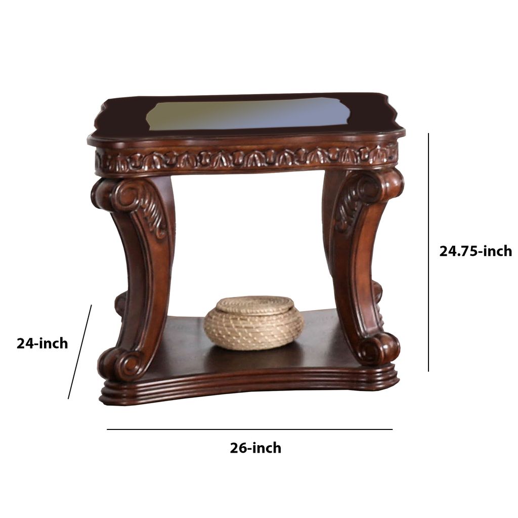 Traditional End Table with Cabriole Legs and Wooden Carving, Brown - View 5