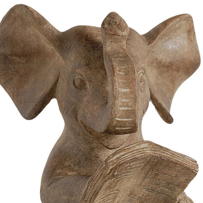 Ari Set of 2 Bookends, Reading Elephant Statuettes, Classic, Brown Resin - View 2