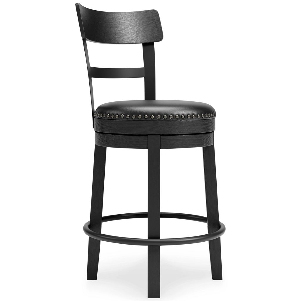 Solid Wood Counter Height Barstool, 360 Degree Swivel, Leatherette Seat, Black