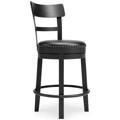 Solid Wood Counter Height Barstool, 360 Degree Swivel, Leatherette Seat, Black