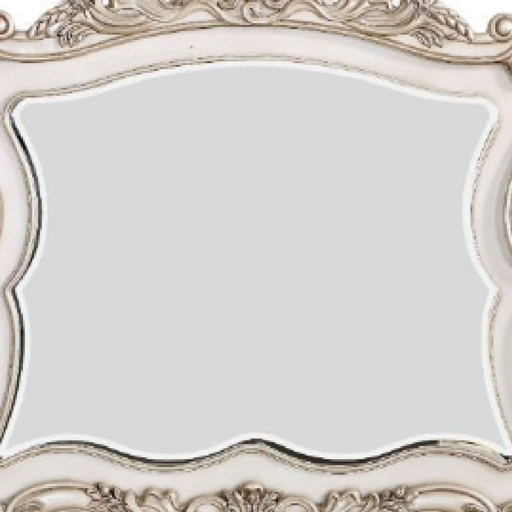 50 Inch Solid Wood Mirror, Scalloped, Scroll Ornate Trim, Antique White - View 3