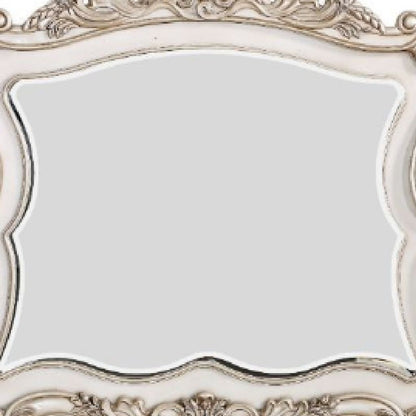 50 Inch Solid Wood Mirror, Scalloped, Scroll Ornate Trim, Antique White - View 3