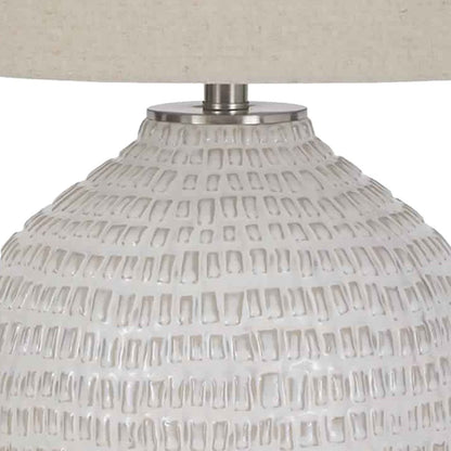 Textured Ceramic Frame Table Lamp with Fabric Shade, Beige and White - View 3