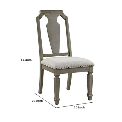 Side Chair with Fabric Seat and Fiddle Back, Set of 2, Brown - View 6