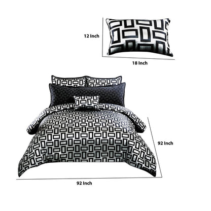 6 Piece Polyester Queen Comforter Set with Geometric Print, Gray and Black - View 5