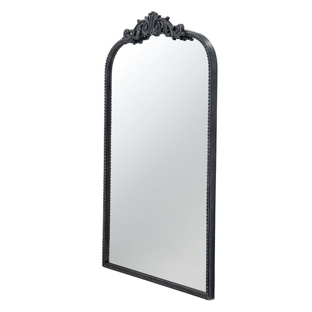 Kea 36 Inch Wall Mirror, Black Curved Metal Frame, Baroque Accent Design - View 2