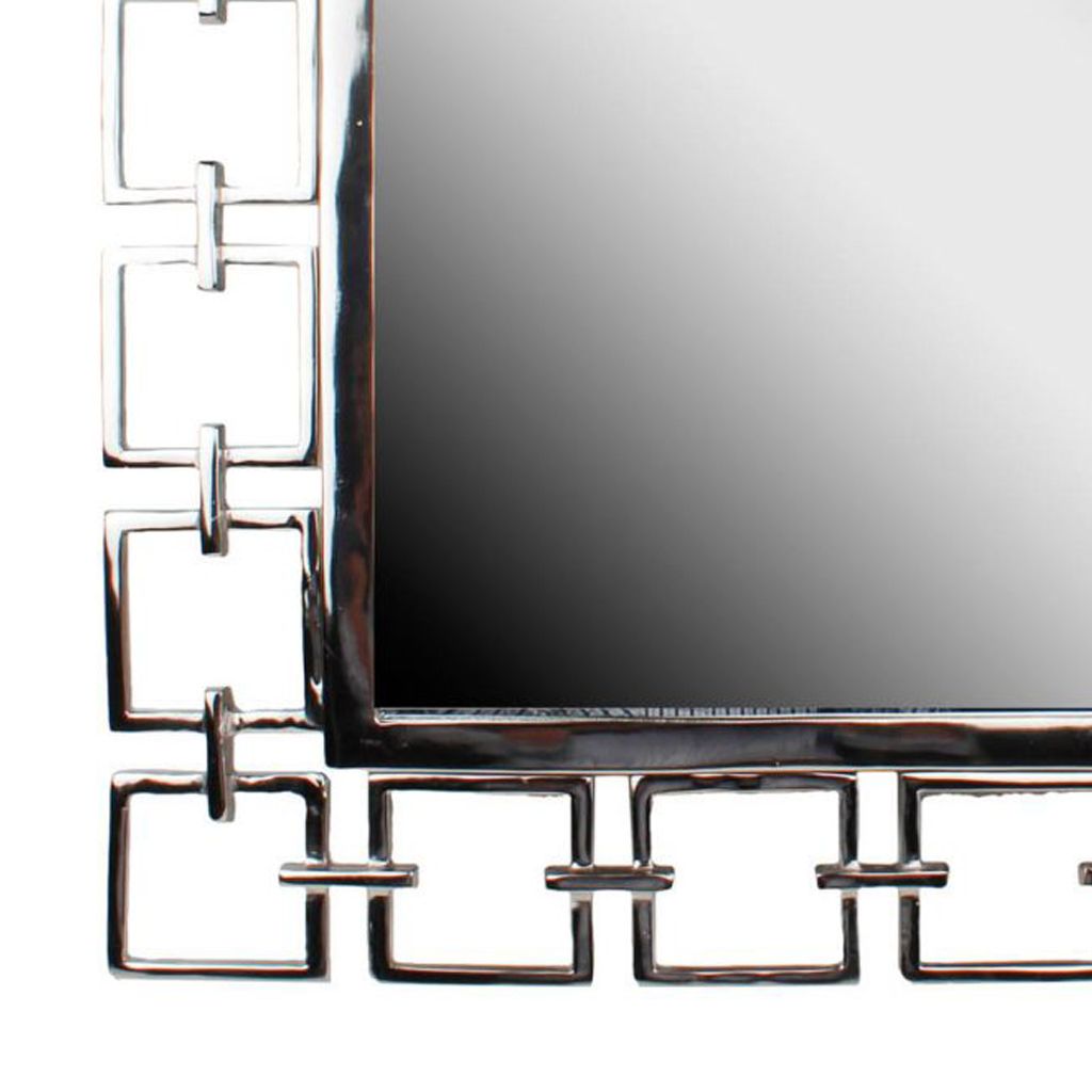 Modern Style Metal Openwork Square Framed Mirror, Silver - View 3