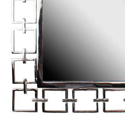 Modern Style Metal Openwork Square Framed Mirror, Silver - View 3