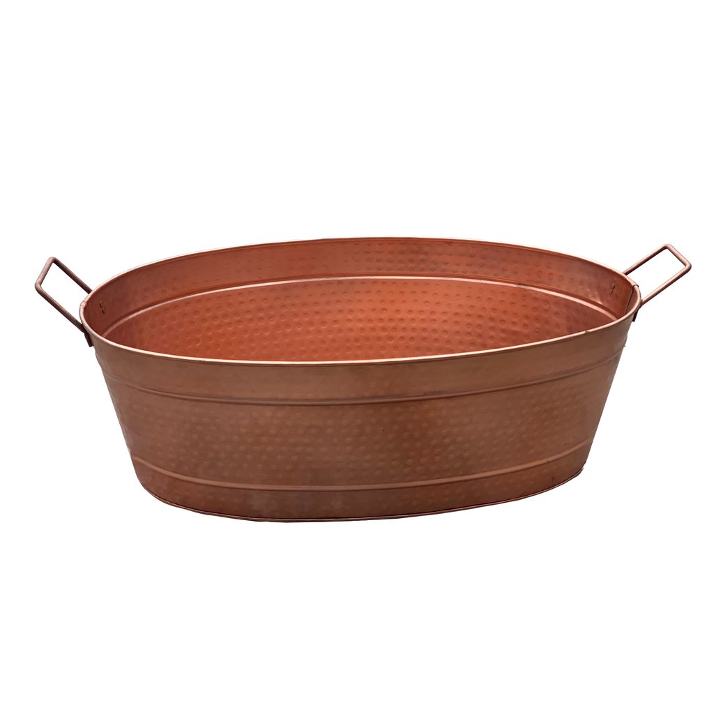 Thea Oval Shape Hammered texture Metal Tub with 2 Side Handles, Copper - View 3