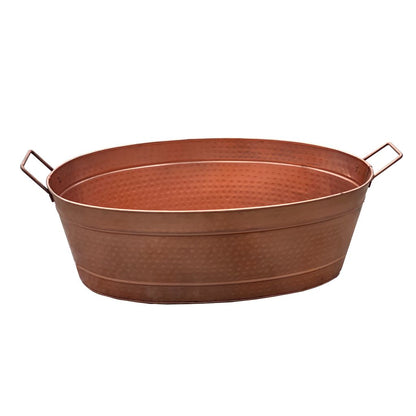 Thea Oval Shape Hammered texture Metal Tub with 2 Side Handles, Copper - View 3