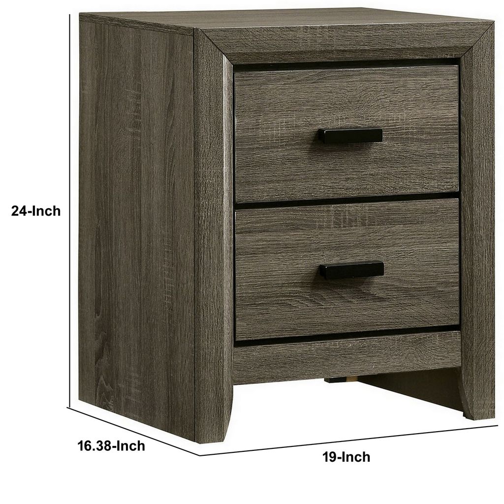 24 Inch 2 Drawer Wooden Nightstand with Finger Pulls, Brown - View 6