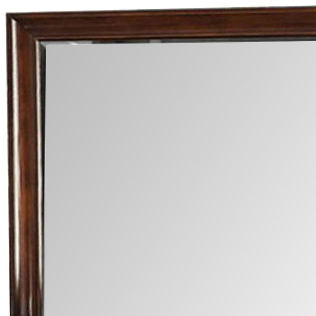 44 Inch Wall Mirror, Molded Trim, Rectangular Wood Frame, Cherry Brown - View 3