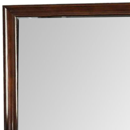 44 Inch Wall Mirror, Molded Trim, Rectangular Wood Frame, Cherry Brown - View 3