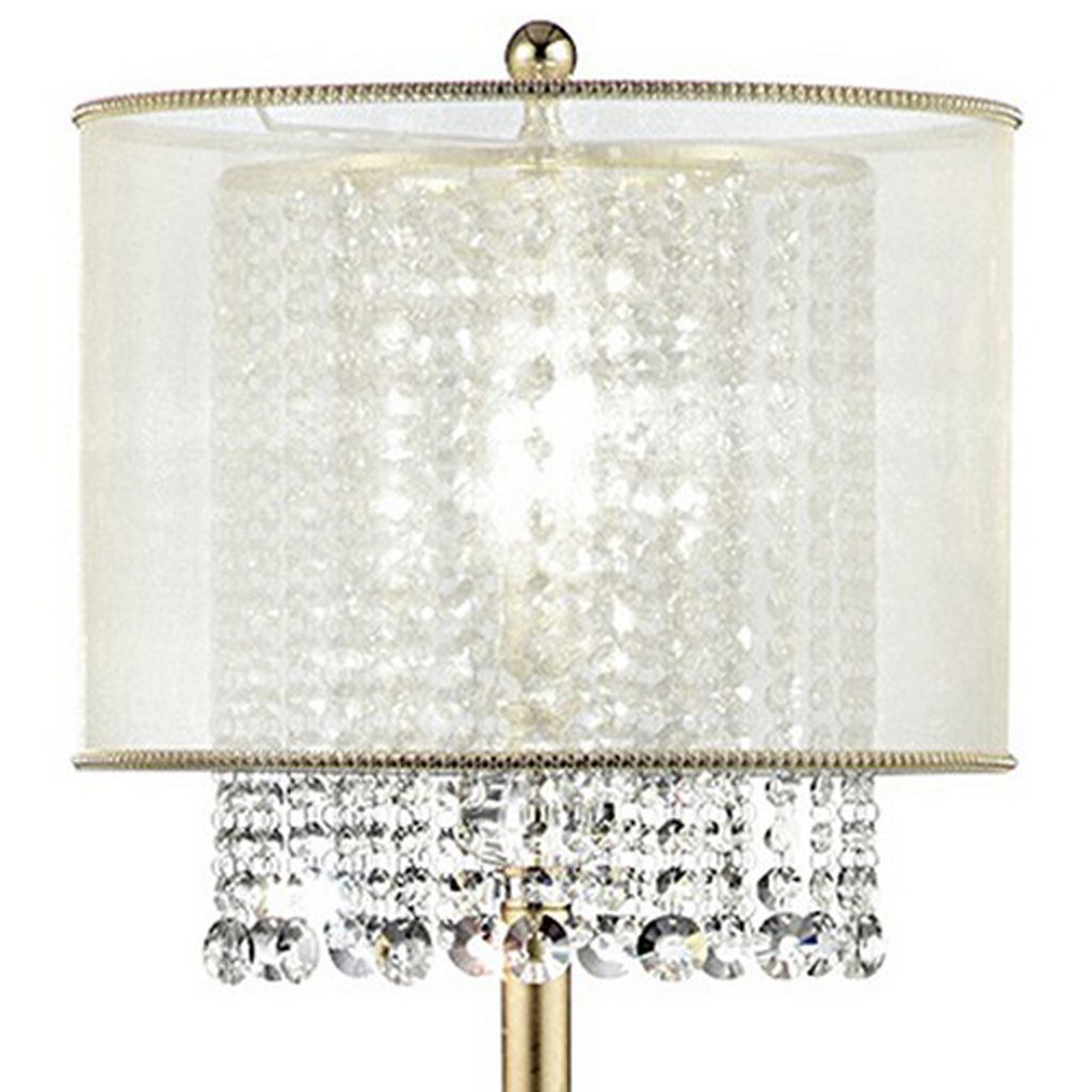 Floor Lamp with Hanging Crystal Accents, White and Gold - View 2