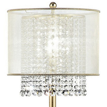 Floor Lamp with Hanging Crystal Accents, White and Gold - View 2